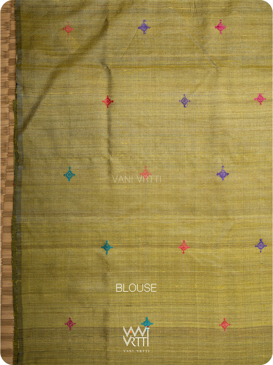 Indigo Mehendi green Airavata Konark Handspun Tussar Silk Saree