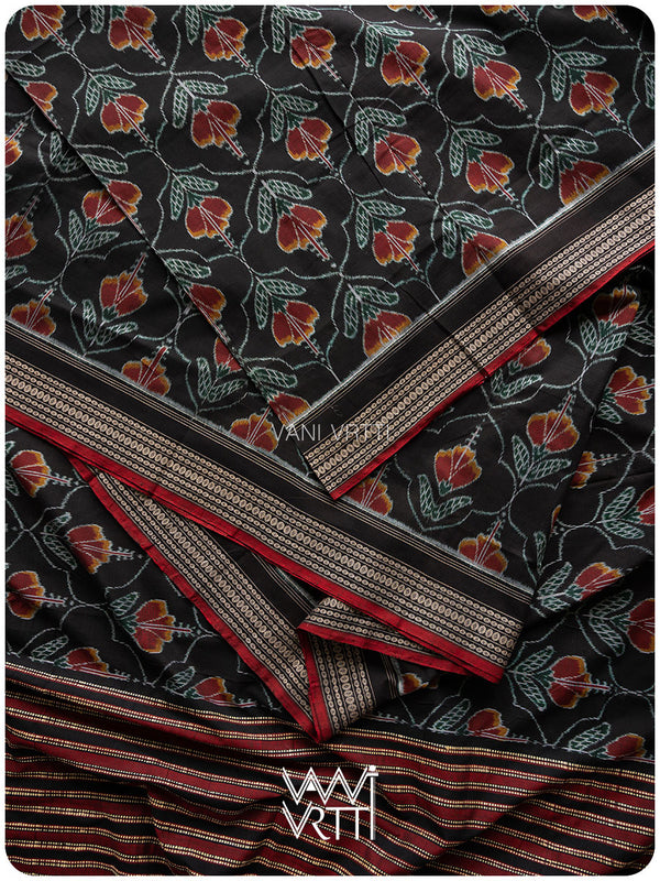 Black Laal Jaba Single Ikat Fine Cotton Saree