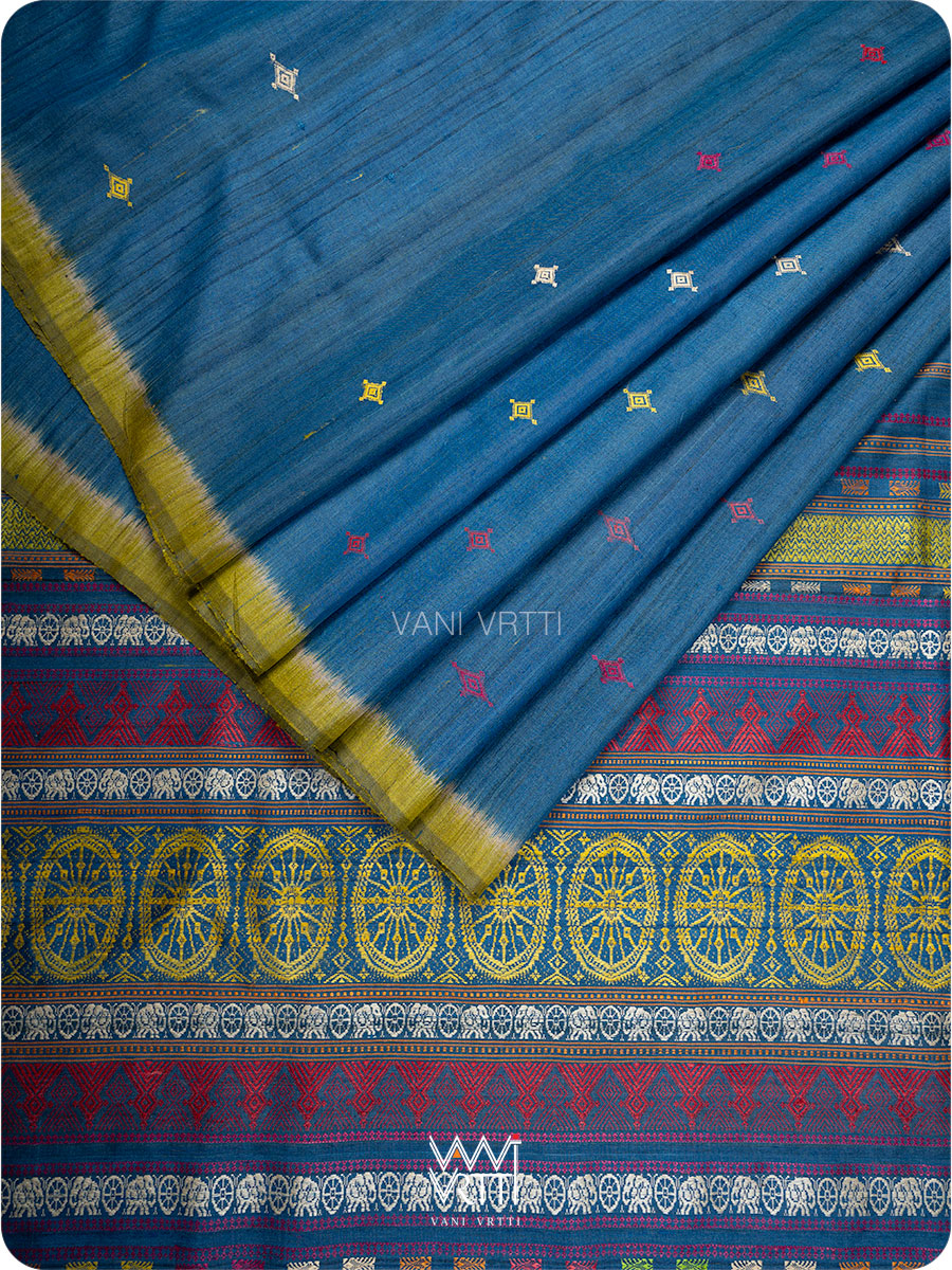 Indigo Mehendi green Airavata Konark Handspun Tussar Silk Saree