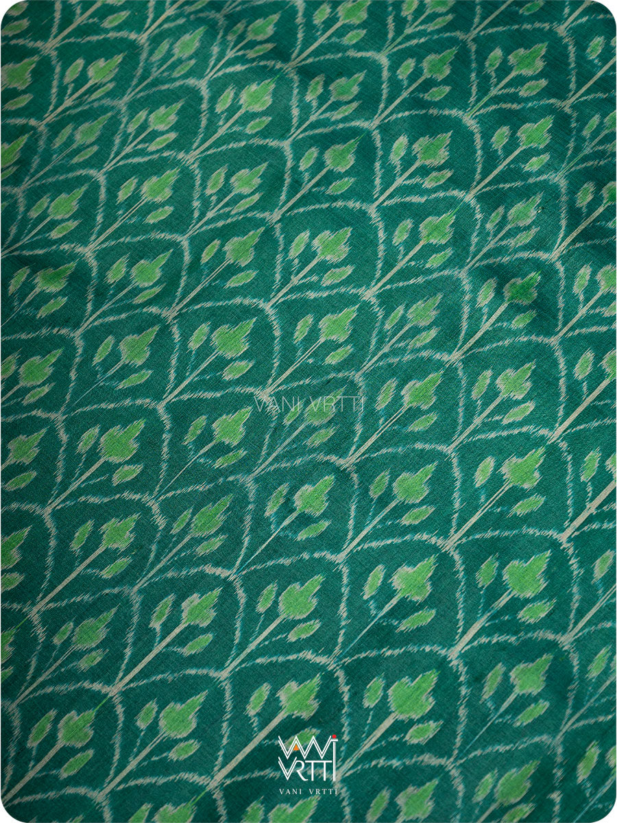 Emerald Green Iris Ikat Handspun Tussar Silk Sari