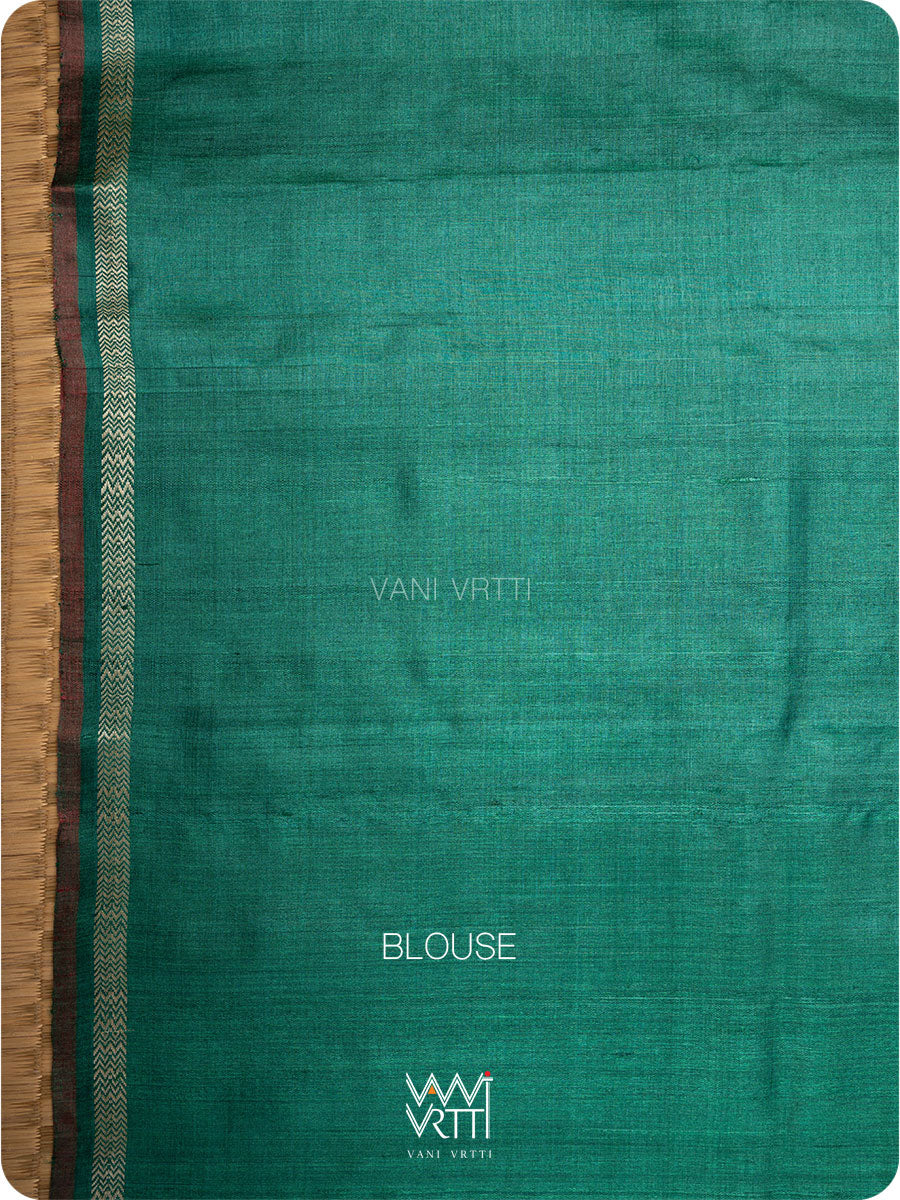 Emerald Green Iris Ikat Handspun Tussar Silk Sari