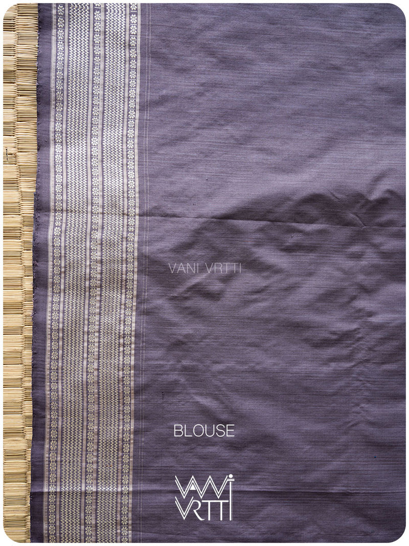 Grey Lilac Fern Butta Tea Leaf Natural Dyed Mulberry Silk Ikat Saree