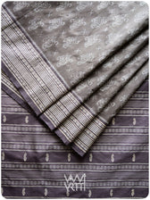 Grey Lilac Fern Butta Tea Leaf Natural Dyed Mulberry Silk Ikat Saree