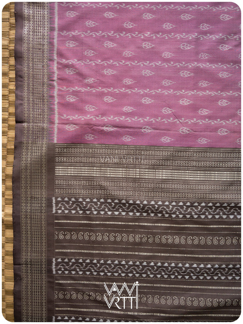 Pink Lilac Peepal Lac Natural Dyed Mulberry Silk Ikat Saree