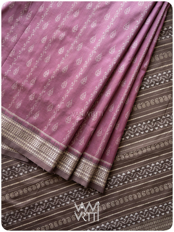 Pink Lilac Peepal Lac Natural Dyed Mulberry Silk Ikat Saree