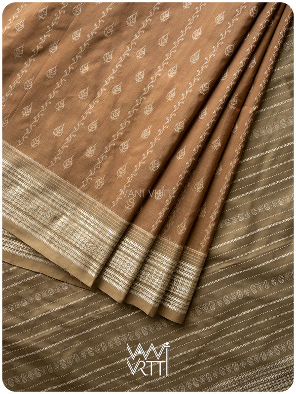 Mustard Peepal Harida Natural Dyed Mulberry Silk Ikat Saree