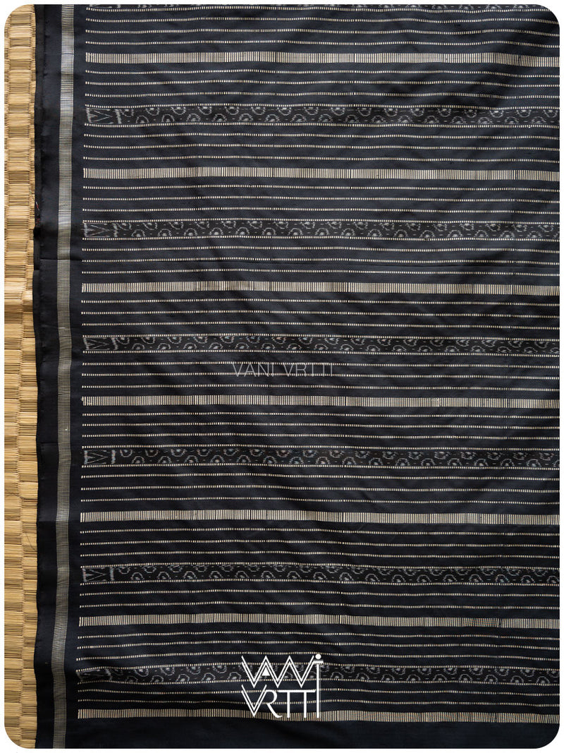 Black Hibiscus Iron Rust Natural Dyed Mulberry Silk Ikat Saree