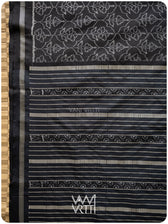 Black Hibiscus Iron Rust Natural Dyed Mulberry Silk Ikat Saree