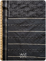 Black Hibiscus Iron Rust Natural Dyed Mulberry Silk Ikat Saree