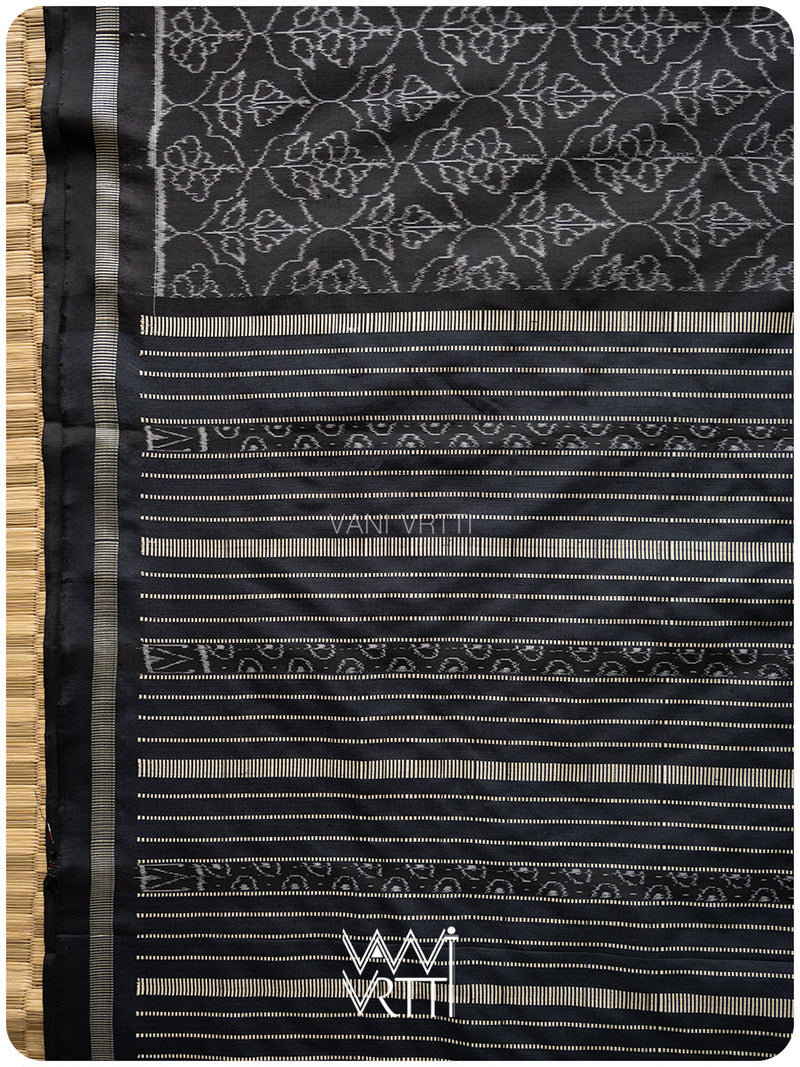 Black Hibiscus Iron Rust Natural Dyed Mulberry Silk Ikat Saree