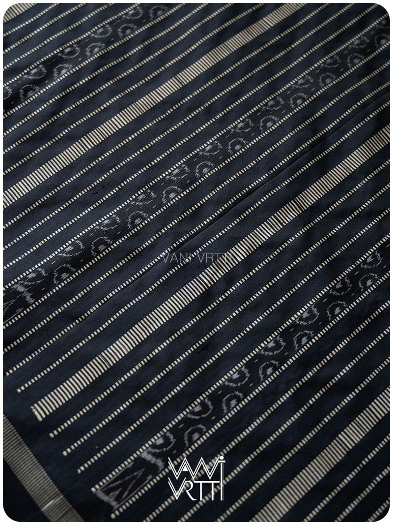 Black Hibiscus Iron Rust Natural Dyed Mulberry Silk Ikat Saree