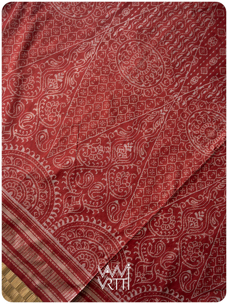 Light Madder Jhoti Natural Dyed Mulberry Silk Ikat Saree