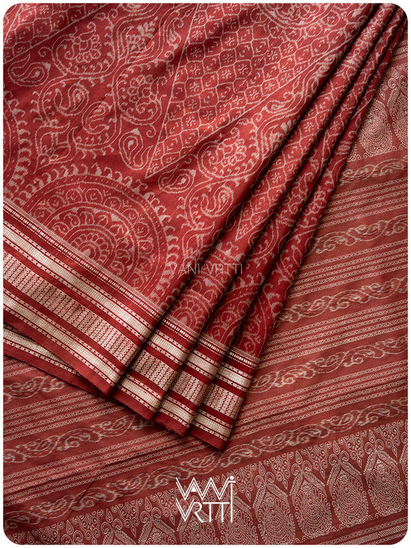 Light Madder Jhoti Natural Dyed Mulberry Silk Ikat Saree