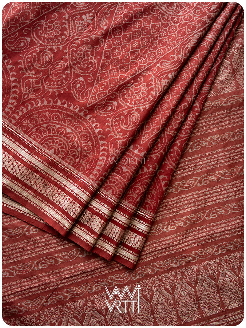 Light Madder Jhoti Natural Dyed Mulberry Silk Ikat Saree