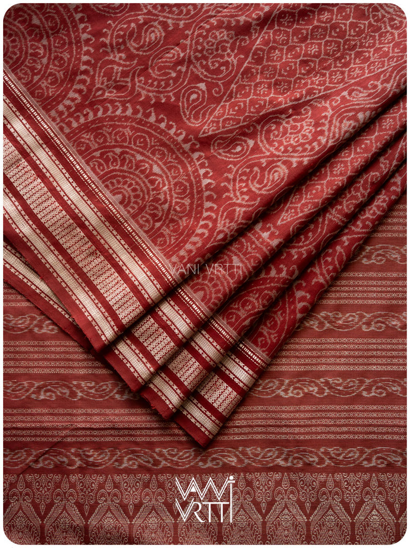 Light Madder Jhoti Natural Dyed Mulberry Silk Ikat Saree