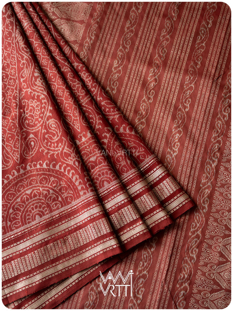 Light Madder Jhoti Natural Dyed Mulberry Silk Ikat Saree