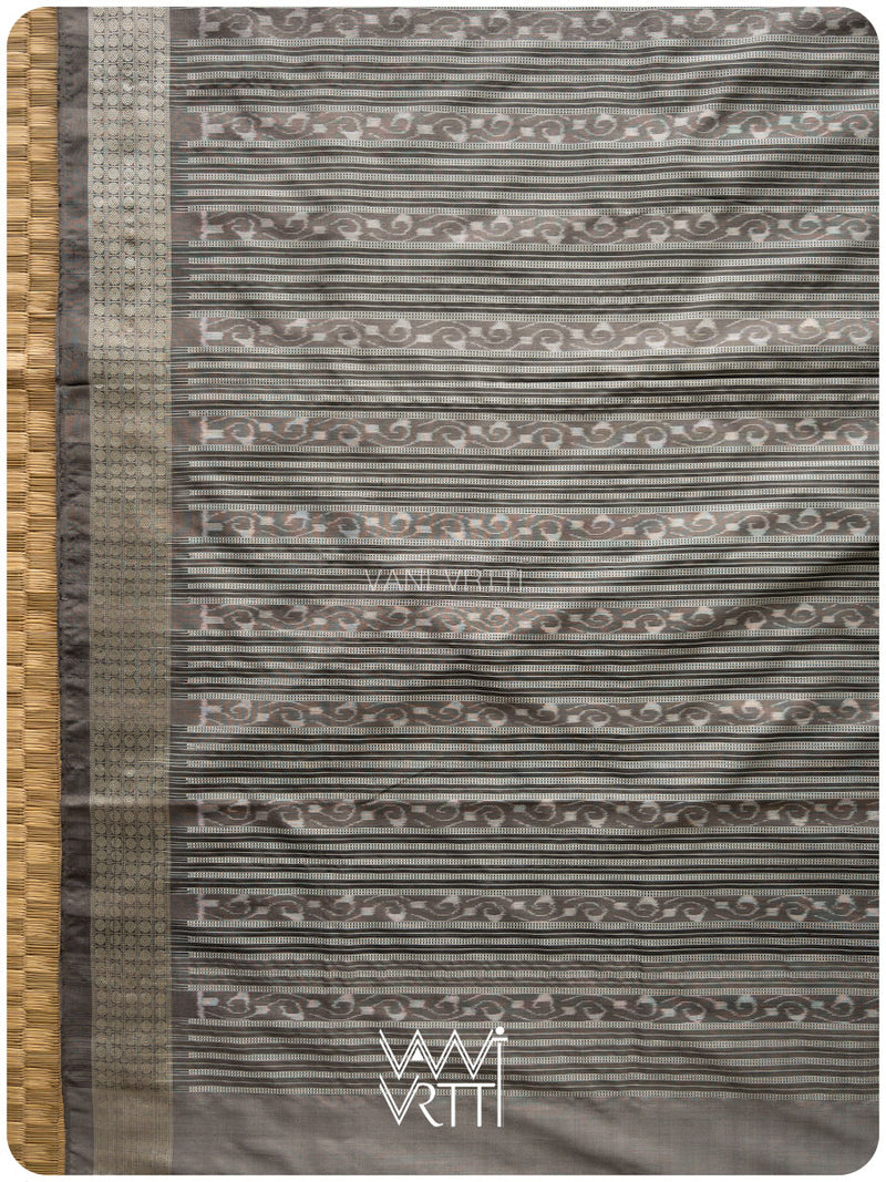 Grey Sapakta Prakritik Tea Leaf Natural Dyed Mulberry Silk Double Ikat Saree