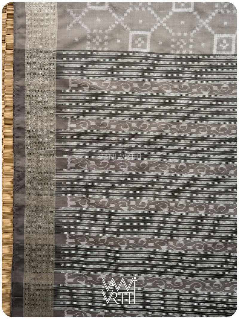Grey Sapakta Prakritik Tea Leaf Natural Dyed Mulberry Silk Double Ikat Saree