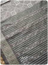 Grey Sapakta Prakritik Tea Leaf Natural Dyed Mulberry Silk Double Ikat Saree