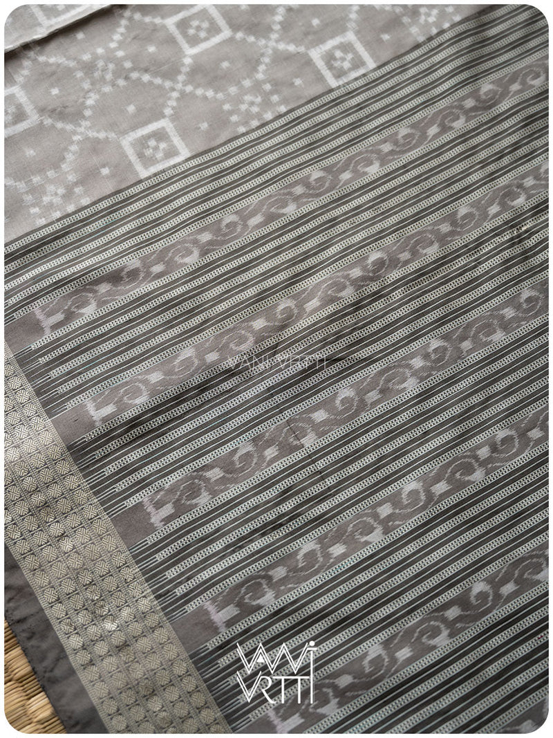 Grey Sapakta Prakritik Tea Leaf Natural Dyed Mulberry Silk Double Ikat Saree