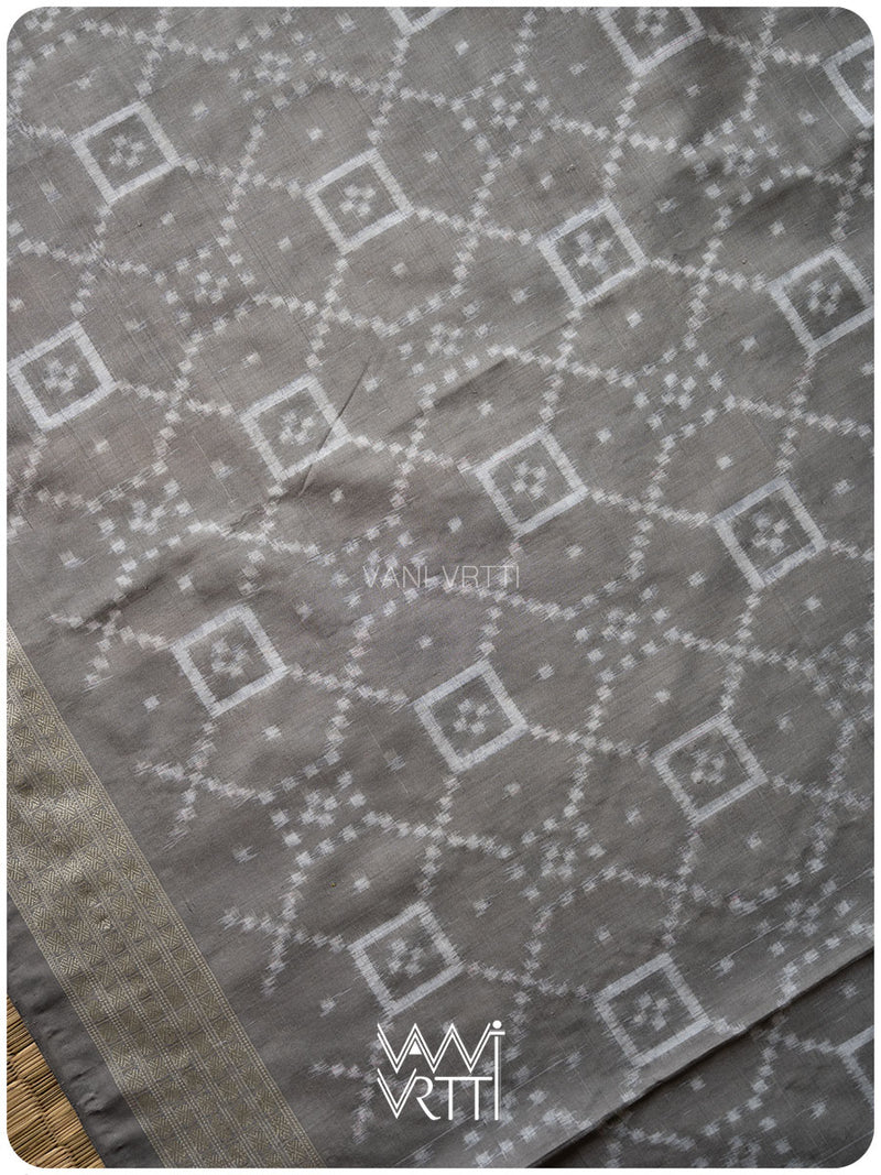Grey Sapakta Prakritik Tea Leaf Natural Dyed Mulberry Silk Double Ikat Saree