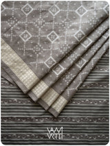 Grey Sapakta Prakritik Tea Leaf Natural Dyed Mulberry Silk Double Ikat Saree