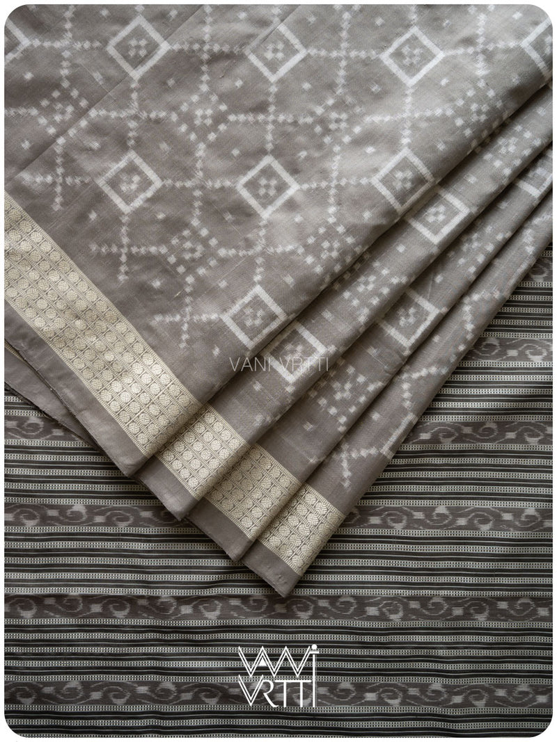Grey Sapakta Prakritik Tea Leaf Natural Dyed Mulberry Silk Double Ikat Saree