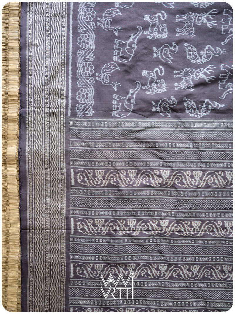 Deep Lilac Vanya Jeevan Tea Leaf Natural Dyed Mulberry Silk Ikat Saree