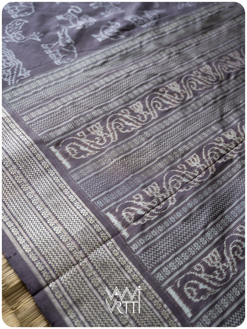 Deep Lilac Vanya Jeevan Tea Leaf Natural Dyed Mulberry Silk Ikat Saree