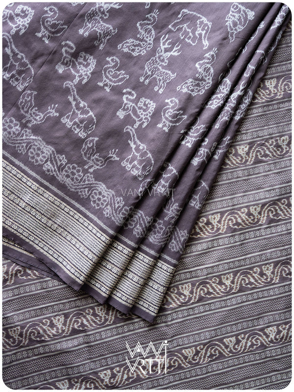 Deep Lilac Vanya Jeevan Tea Leaf Natural Dyed Mulberry Silk Ikat Saree