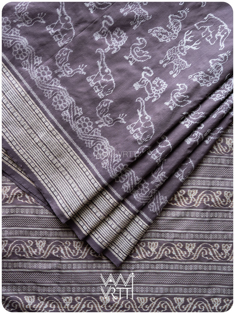 Deep Lilac Vanya Jeevan Tea Leaf Natural Dyed Mulberry Silk Ikat Saree