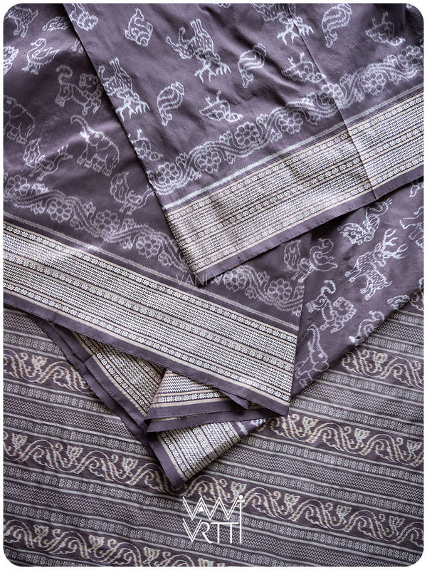 Deep Lilac Vanya Jeevan Tea Leaf Natural Dyed Mulberry Silk Ikat Saree
