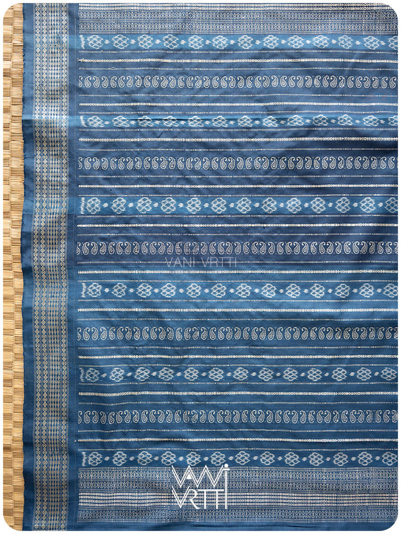 Indigo Konia Phool Natural Dyed Mulberry Silk Ikat Saree