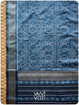 Indigo Konia Phool Natural Dyed Mulberry Silk Ikat Saree