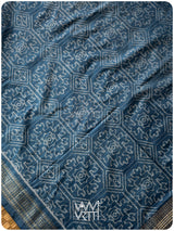 Indigo Konia Phool Natural Dyed Mulberry Silk Ikat Saree