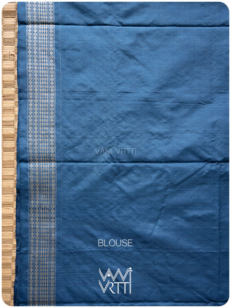 Indigo Konia Phool Natural Dyed Mulberry Silk Ikat Saree