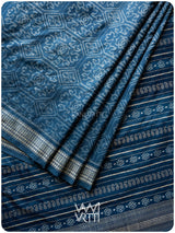 Indigo Konia Phool Natural Dyed Mulberry Silk Ikat Saree