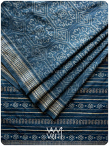 Indigo Konia Phool Natural Dyed Mulberry Silk Ikat Saree