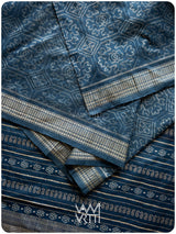 Indigo Konia Phool Natural Dyed Mulberry Silk Ikat Saree