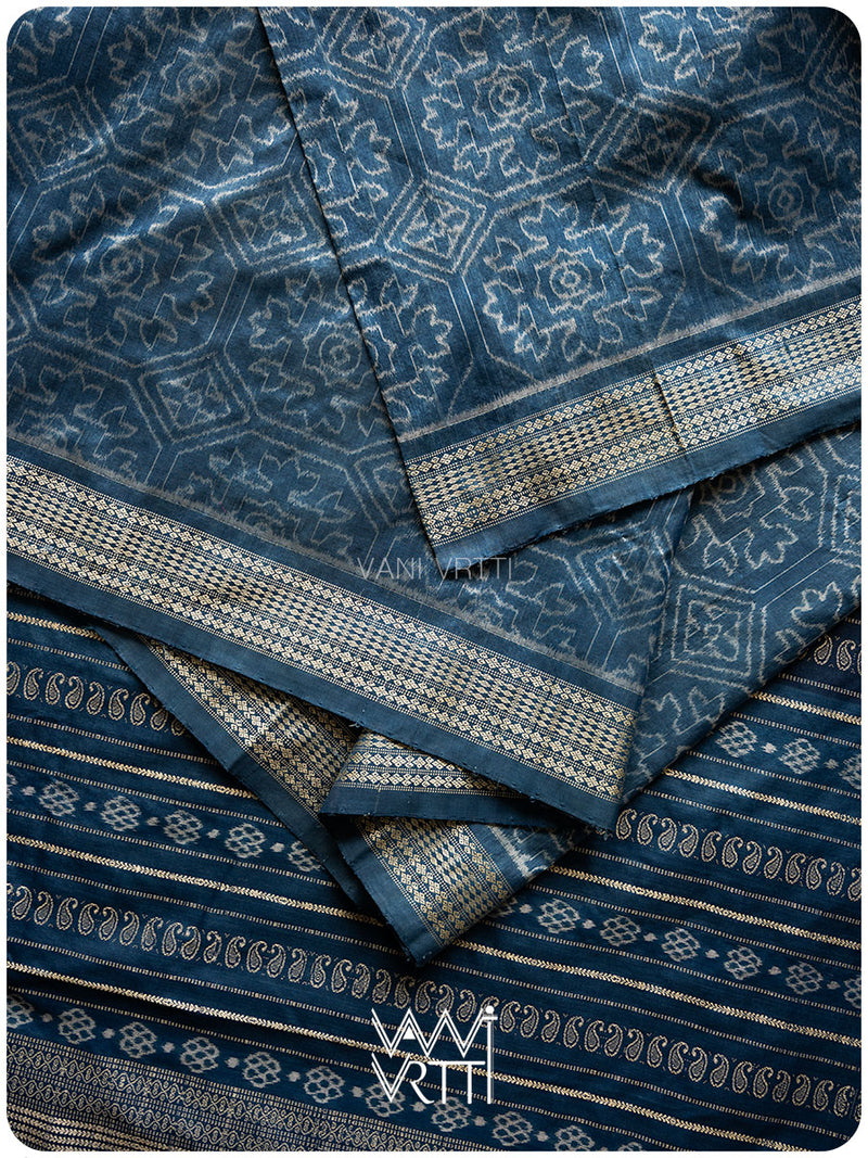 Indigo Konia Phool Natural Dyed Mulberry Silk Ikat Saree