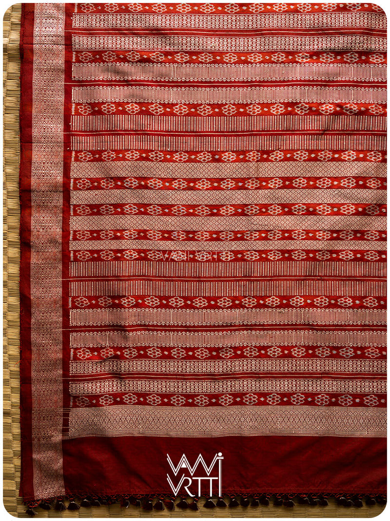 Grey Madder Margasira Jhoti Tea Leaf Natural Dyed Mulberry Silk Ikat Saree