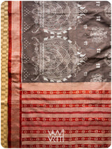 Grey Madder Margasira Jhoti Tea Leaf Natural Dyed Mulberry Silk Ikat Saree