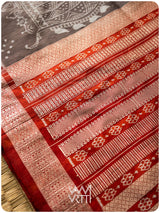 Grey Madder Margasira Jhoti Tea Leaf Natural Dyed Mulberry Silk Ikat Saree
