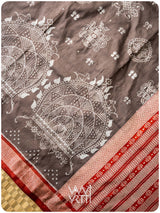 Grey Madder Margasira Jhoti Tea Leaf Natural Dyed Mulberry Silk Ikat Saree