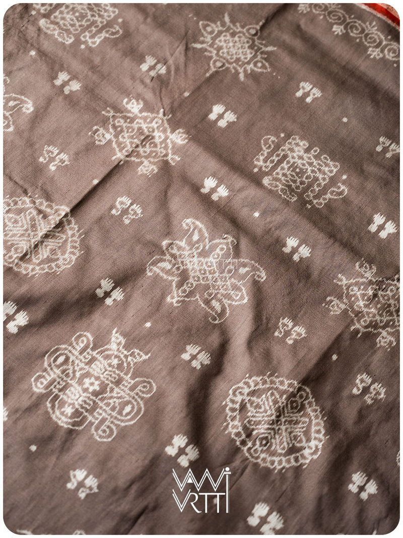 Grey Madder Margasira Jhoti Tea Leaf Natural Dyed Mulberry Silk Ikat Saree