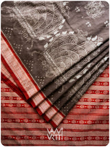 Grey Madder Margasira Jhoti Tea Leaf Natural Dyed Mulberry Silk Ikat Saree