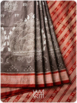 Grey Madder Margasira Jhoti Tea Leaf Natural Dyed Mulberry Silk Ikat Saree