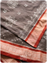 Grey Madder Margasira Jhoti Tea Leaf Natural Dyed Mulberry Silk Ikat Saree
