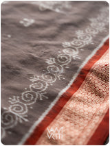 Grey Madder Margasira Jhoti Tea Leaf Natural Dyed Mulberry Silk Ikat Saree