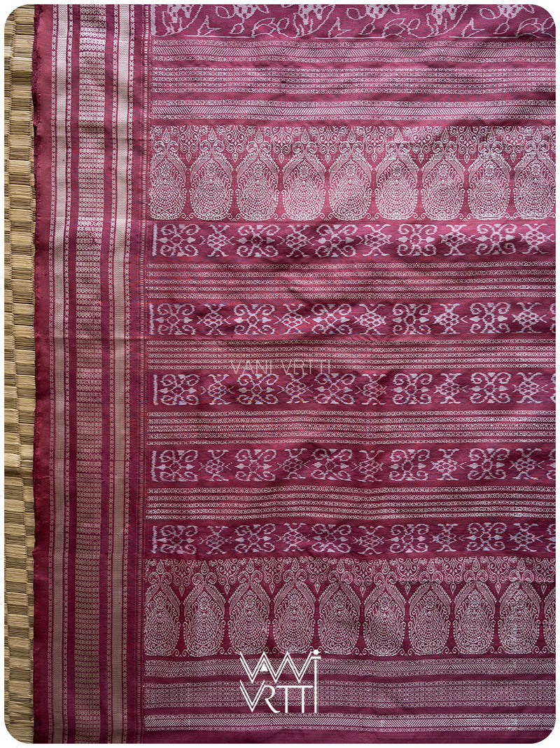 Pink Datura Phool Lac Natural Dyed Mulberry Silk Ikat Saree